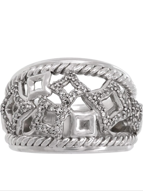 David Yurman Jewelry - David Yurman Sterling Silver Diamond Quartrefoil Tapestey Cable ring